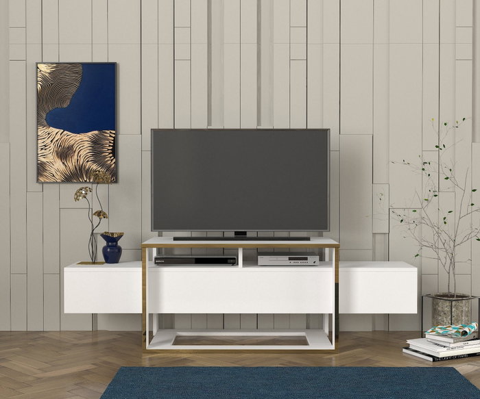 Hanah Home Mueble para TV Blanco y Dorado